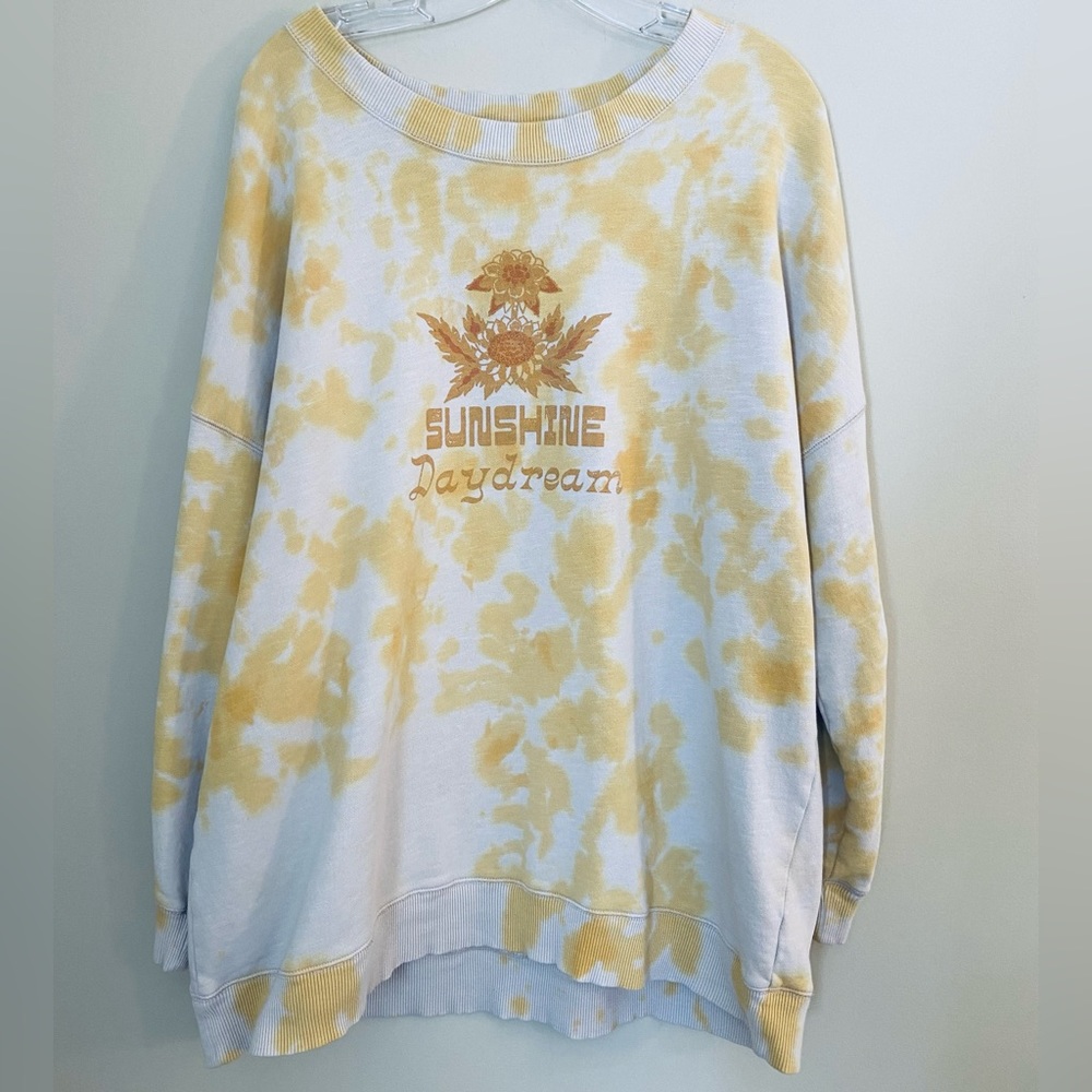 Anthropologie “Sunshine Dream” Yellow Tie Dye Graphic Sweatshirt Size XL